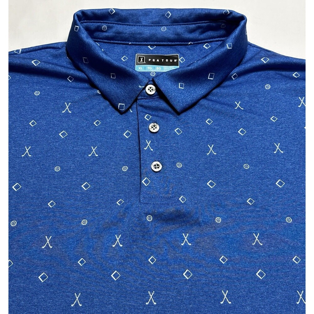 PGA Tour Golf Polo Shirt Short Sleeve All Over Print Geometric Pattern Mens XL